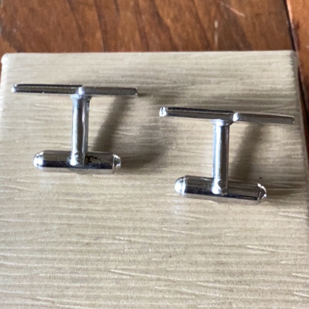 Vintage Signed Rectangular Silver Tone Swirl & Bl… - image 3